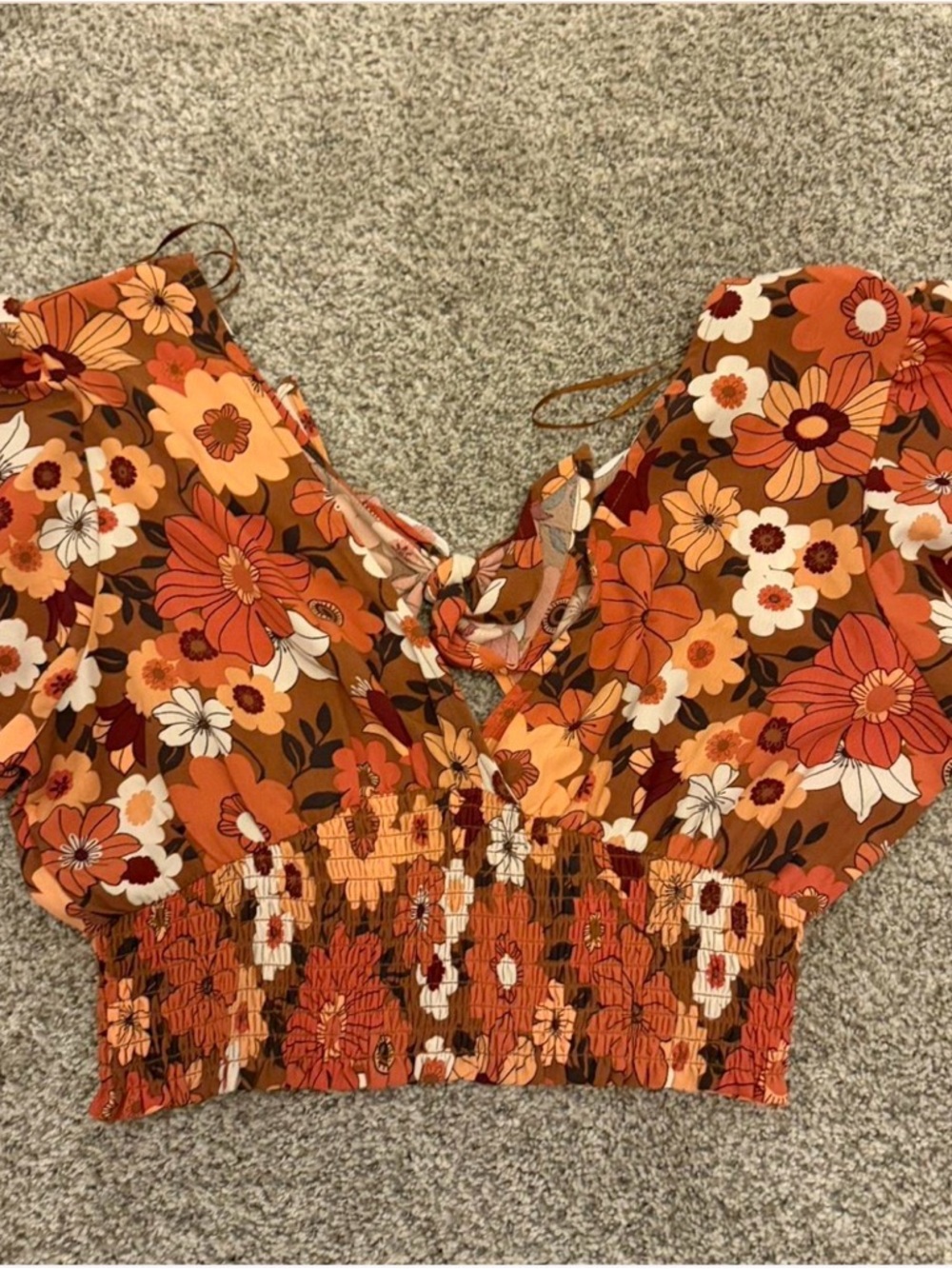 Floral Smocked Crop Top - Orange Floral
